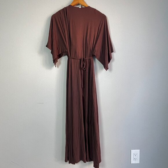 Soma Brown V-Neck Flutter Sleeve MAXI Dress Large - Picture 2 of 3